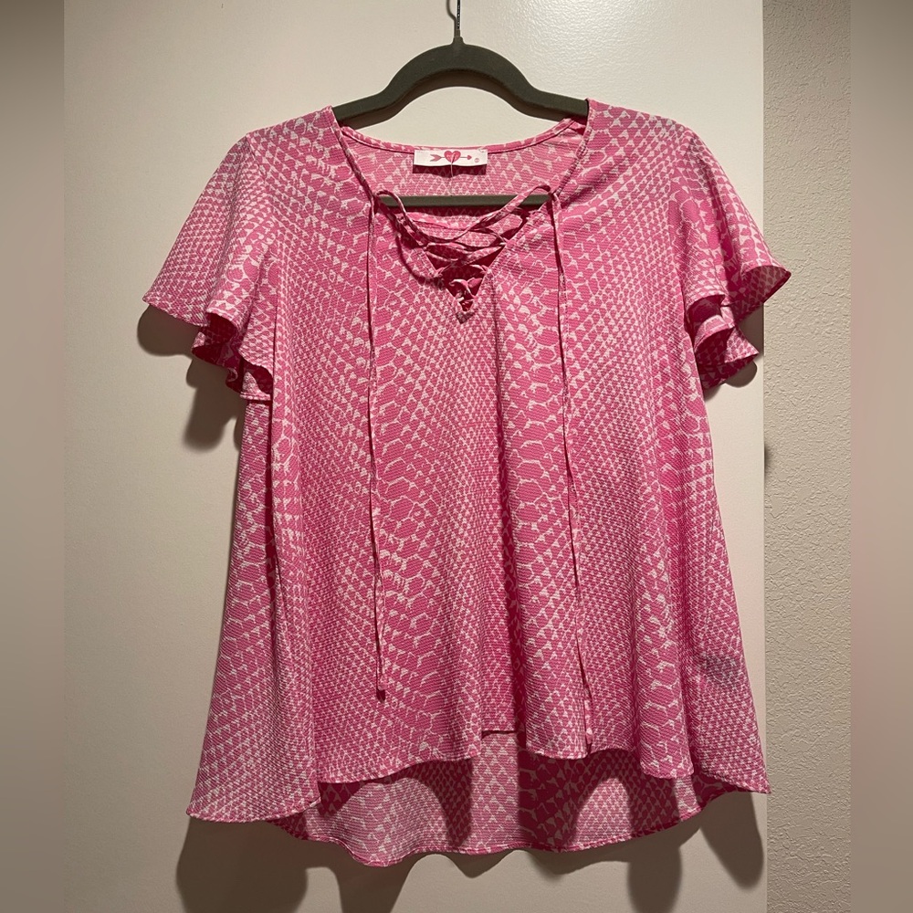 Buddy Love Pink Patterned Lace-Up Blouse